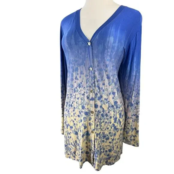 LOGO by Lori Goldstein Printed Ombre Knit Button Front Cardigan Plus Size 3X - Picture 9 of 15
